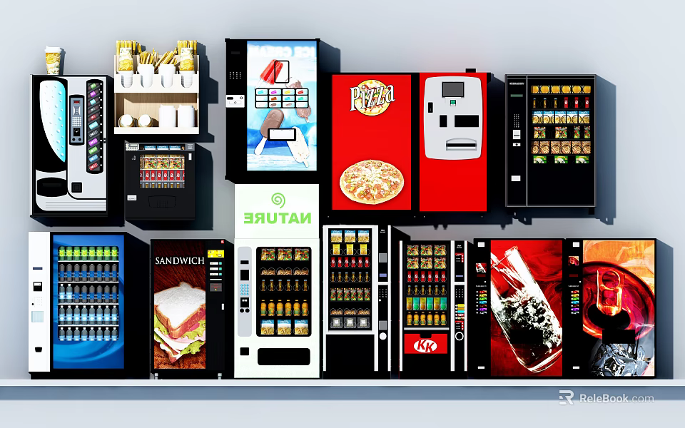 Commercial Equipment Various Vending Machines For Beverages Snacks And Ready Meals 3d model 