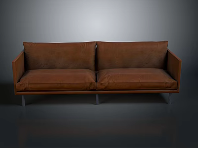 Modern Brown Two Seater Sofa With Metal Legs And Sleek Design 3d model