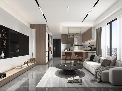 Modern Living Dining Room Interior Design With Sofa TV Island Coffee Table And Cabinets 3d model