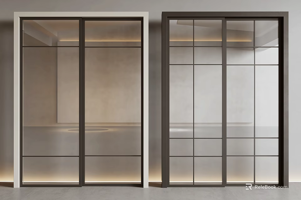Modern Sliding Doors With Glass Panels Metal Frames And Grid Design For Interior 3d model 