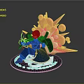 Action Pose Character In Blue Outfit With Black Hair And Orange Explosion Effects