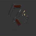 Two Classic Silver Handguns With Bullets And Magazines On Black Surface 3d model
