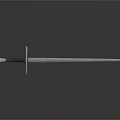 Classic Sword Weapon Featuring Blue Blade Brown Hilt And Cross Guard On Gray Background