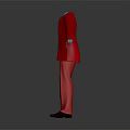 Red Three Piece Suit With Yellow Vest Blue Shirt And Black Shoes