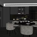 Modern Restaurant With Round Dining Table Gray Chairs Marble Accent Wall And Natural Light