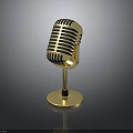 Vintage Golden Microphone Design With Classic Stand And Reflective Base