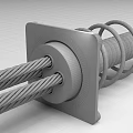 Red Square Metal Component With Golden Ring Black Steel Cables And Coiled Metal Spring