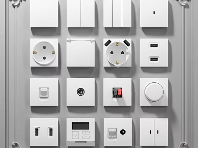 Multiple Designs of Modern Switch Panels with Socket Control and Display Functions Neatly Arranged 3d model