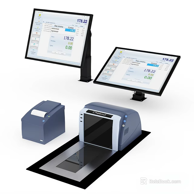 Dual Monitors With Data Display Office Printer And Scanner Setup 3d model 