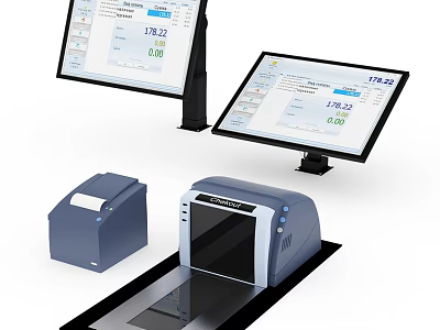 Dual Monitors With Data Display Office Printer And Scanner Setup 3d model