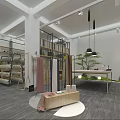 Modern Clothing Store Interior With Clothing Racks Shelves Display Tables And Decorative Plants