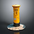 Yellow Postbox With Round Top Black Base And Textured Platform Display Design 3d model