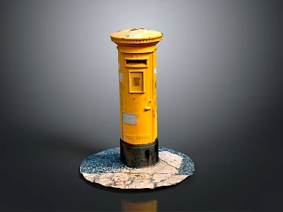 Yellow Postbox With Round Top Black Base And Textured Platform Display Design 3d model