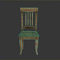 Classic Wooden Stool Featuring Green Padded Seat Vertical Slat Backrest And Wooden Legs
