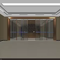 Modern Luxurious Elevator Lobby Interior With Glass Doors Wooden Walls And Recessed Lighting