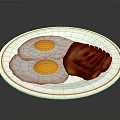 White Plate With Gold Rim Featuring Two Fried Eggs And Sliced Bacon Delicious Breakfast Meal