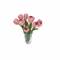 Beautiful Pink Tulips Arranged in Transparent Glass Vase with Fresh Green Leaves