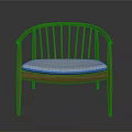 Wooden Chair with Curved Backrest Slat Design and Light Colored Cushion