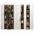 Modern Wooden And White Decorative Cabinet With Shelves Books Green Plants And Decorative Items