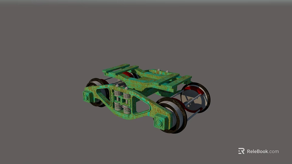 Green Mechanical Chassis With Multiple Tires And Metal Frame Structure Design 3d model 