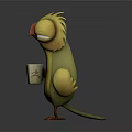 3D Cartoon Yellow Bird Character Holding White Cup With Sleepy Expression 3d model