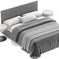 Cozy Modern Double Bed With Gray Bedding Headboard Folded Blanket And Round Nightstand