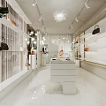 Elegant Handbag Boutique Interior With Display Shelves Leather Bags White Counter And Chandelier