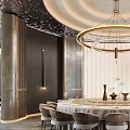 Luxury Private Dining Room With Round Table And Chandelier