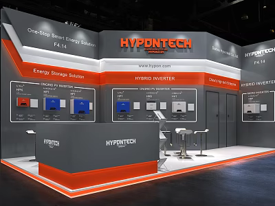 HYPNOTECH Exhibition Booth Showcasing Energy Storage Systems Hybrid Inverter Energy Management With Modern Design 3d model