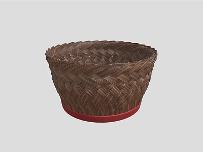 Handwoven Brown Storage Basket With Red Base And Braided Design 3d model