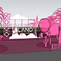 Pink Themed Outdoor Recreational Area With Palm Trees Pathway Green Space And Roads
