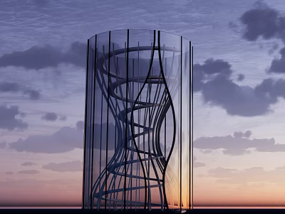 Modern Spiral Glass Road Infrastructure Structure Against Sunset Cloudy Sky 3d model