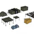 Various Types Of Camping Tents With Foldable Structures And Portable Gear