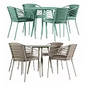 Sleek Modern Outdoor Table Set with Light Gray and Green Metal Frame Chairs