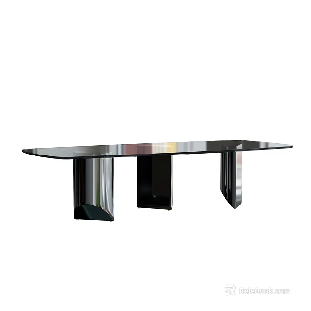 Modern Black Dining Table With Sleek Surface And Geometric Metallic Legs 3d model