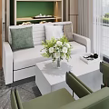 Bright Modern Sales Office Reception Space With Full View Glass Windows And Comfortable Sofas