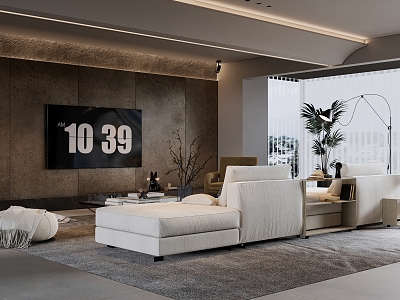 Modern Living Room Simple Living Room Fabric Multi-person Sofa Coffee Table Side Table Casual Single-person Sofa Floor Lamp Hanging Picture model