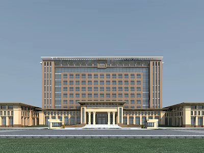 Modern Multi Story Office Building With Classical Facade And Spacious Front Yard 3d model