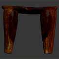 Handcrafted Reddish Wooden Stool With Four Legs And Textured Glossy Top Design