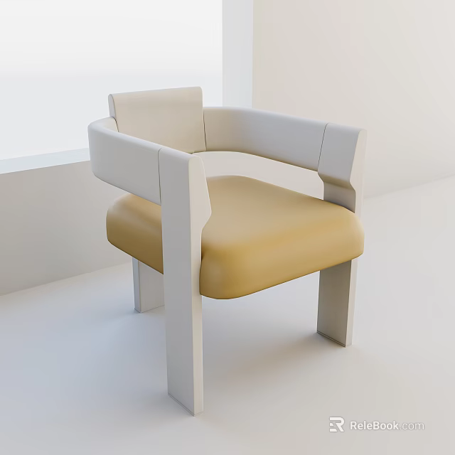 Sleek Design Modern Minimalist Single Chair With White Backrest Armrests And Yellow Upholstered Seat 3d model 