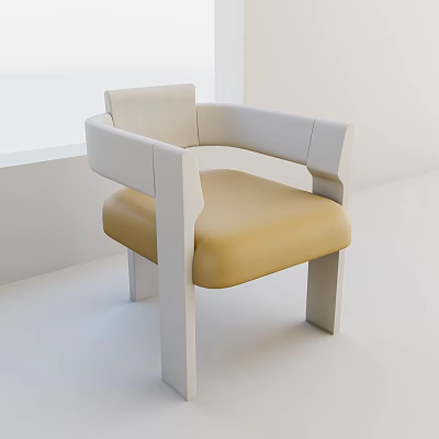 Sleek Design Modern Minimalist Single Chair With White Backrest Armrests And Yellow Upholstered Seat 3d model