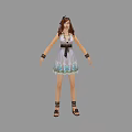 Female Game Movie Character With Brown Hair White Top Patterned Skirt Necklace Bracelets Sandals