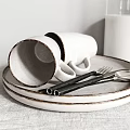 Minimalist Dinnerware Set With Stacked Plates Mugs Figs Dried Flowers And Milk Bottle