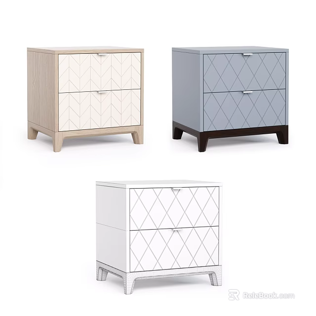 Modern Bedside Tables With Diamond Pattern Drawers And Different Color Designs 3d model