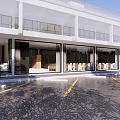 Modern Detached Villa With White Exterior Glass Curtain Wall Surrounding Trees Lawn And Parking Area