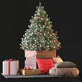 Christmas Decorative Ornament Set With Tree Balls Gift Boxes Pillows And Wooden Base