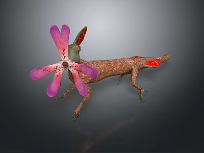 Colorful Lizard Like Game Movie Character With Pink Flower Shaped Head And Orange Red Spots 3d model