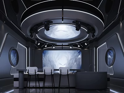 Futuristic KTV Interior Design With Modern Lighting Bar And Chairs 3d model