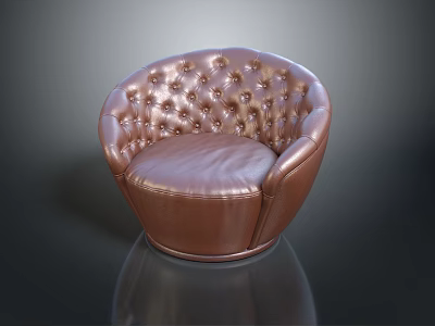 Elegant Brown Leather Round Chair With Tufted Button Design And Smooth Surface 3d model