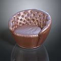 Elegant Brown Leather Round Chair With Tufted Button Design And Smooth Surface 3d model